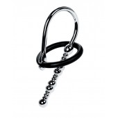 Серебристый уретральный плаг-бусины TOYFA Metal с мягким фиксириющим кольцом - ToyFa - купить с доставкой в Севастополе