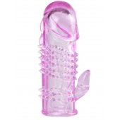 Розовая  гелевая насадка с клиторальным отростком - 13,5 см. - Toyfa Basic - в Севастополе купить с доставкой