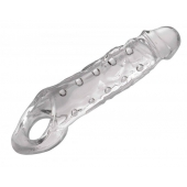 Прозразная закрытая насадка на пенис с поддержкой мошонки Clearly Ample Penis Enhancer - 22 см. - XR Brands - в Севастополе купить с доставкой