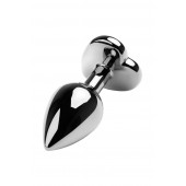 Серебристая коническая анальная пробка с красным кристаллом-сердечком - 7 см. - ToyFa - купить с доставкой в Севастополе