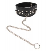 Черный ошейник с шипами и металлическим поводком-цепочкой - Notabu - купить с доставкой в Севастополе