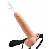 Телесный полый страпон с имитацией эякуляции 7.5  Hollow Squirting Strap-On with Balls Flesh - 21,6 см. - Pipedream - купить с доставкой в Севастополе