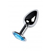 Серебристая конусовидная анальная пробка с голубым кристаллом - 7 см. - ToyFa - купить с доставкой в Севастополе