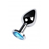 Серебристая конусовидная анальная пробка с голубым кристаллом - 8 см. - ToyFa - купить с доставкой в Севастополе