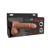 Кофейный перезаряжаемый вибрострапон 7  Hollow Rechargeable Strap-on with Balls - 20,3 см. - Pipedream - купить с доставкой в Севастополе