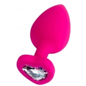 Розовая анальная втулка Diamond Heart с прозрачным кристаллом - 9,5 см. - ToyFa - купить с доставкой в Севастополе