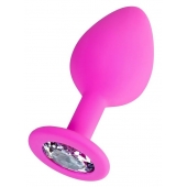 Розовая анальная втулка Brilliant с прозрачным кристаллом - 8 см. - ToyFa - купить с доставкой в Севастополе