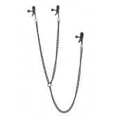 Черные зажимы на соски и клитор на цепочке DELUXE NIPPLE   CLIT CLAMPS - Dream Toys - купить с доставкой в Севастополе