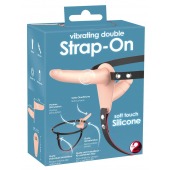 Телесный двойной вибрострапон с вибрацией Vibrating Double Strap-On - 15 см. - Orion - купить с доставкой в Севастополе