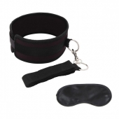 Черный ошейник с длинным поводком Collar and Leash Set - Lux Fetish - купить с доставкой в Севастополе