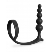 Черная анальная цепочка с эрекционным кольцом Ass-gasm Cockring Anal Beads - Pipedream - в Севастополе купить с доставкой