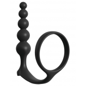 Черная анальная цепочка с эрекционным кольцом Ass-gasm Cockring Anal Beads - Pipedream - в Севастополе купить с доставкой