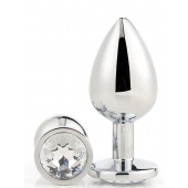 Серебристая анальная втулка с прозрачным кристаллом - 7,1 см. - Dream Toys - купить с доставкой в Севастополе