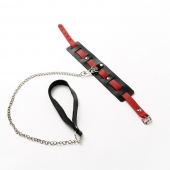 Черный ошейник с красным ремешком и поводком - Crazy Handmade - купить с доставкой в Севастополе