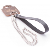 Серебристый металлический поводок с кожаной черной ручкой - 80 см. - Crazy Handmade - купить с доставкой в Севастополе
