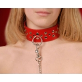 Красный кожаный ошейник с карабином и поводком - Sitabella - купить с доставкой в Севастополе