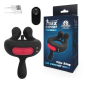 Черное эрекционное виброкольцо Sex Expert с пультом ДУ - Sex Expert - в Севастополе купить с доставкой