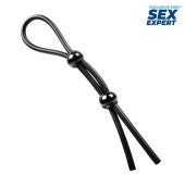 Черное силиконовое лассо с двумя шариками для утяжки - Sex Expert - в Севастополе купить с доставкой