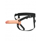 Телесный полый страпон на черных ремнях Hollow Silicone Strap-on - 17,8 см. - Pipedream - купить с доставкой в Севастополе