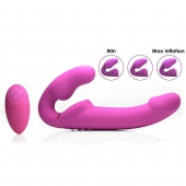 Розовый безремневой страпон с вибрацией и функцией расширения Inflatable Ergo-Fit Strapless Strap-On - XR Brands - купить с доставкой в Севастополе