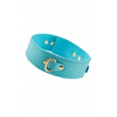 Голубой кожаный однослойный ошейник с прошивкой - Pecado - купить с доставкой в Севастополе