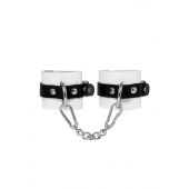 Бело-черные кожаные наручники с одним ремешком с люверсами - Pecado - купить с доставкой в Севастополе
