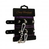 Черно-фиолетовые скругленные наручники с мягкой подкладкой - Crazy Handmade - купить с доставкой в Севастополе