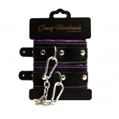 Черно-фиолетовые скругленные наручники с мягкой подкладкой - Crazy Handmade - купить с доставкой в Севастополе