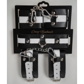 Набор фиксаторов из черной и белой натуральной кожи - Crazy Handmade - купить с доставкой в Севастополе