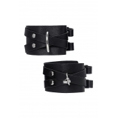 Черные кожаные оковы с двумя перекрёстными ремешками - Pecado - купить с доставкой в Севастополе