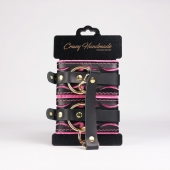 Черные кожаные оковы с розовой строчкой - Crazy Handmade - купить с доставкой в Севастополе