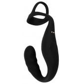 Черное эрекционное кольцо со стимуляцией промежности и анальной пробкой Cock Ring with RC Prostate Plug - Orion - в Севастополе купить с доставкой