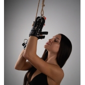 Черные высокие кожаные наручники для подвешивания - Crazy Handmade - купить с доставкой в Севастополе