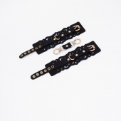 Черные кожаные наручники с узорами и золотистой фурнитурой - Crazy Handmade - купить с доставкой в Севастополе