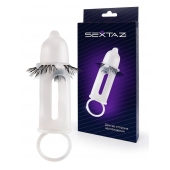 Эластичная насадка на пенис с подхватом мошонки и стимулирующими «ресничками» - Sextaz - в Севастополе купить с доставкой