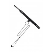 Черный узкий однослойный ошейник с серебристым поводком-цепочкой - Pecado - купить с доставкой в Севастополе