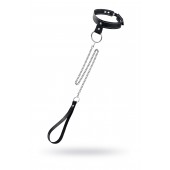 Черный узкий однослойный ошейник с серебристым поводком-цепочкой - Pecado - купить с доставкой в Севастополе