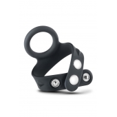 Черное эрекционное кольцо с подхватом мошонки на кнопках VS6 - Blush Novelties - в Севастополе купить с доставкой