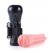 Телесный мастурбатор-вагина в черной колбе с вибрацией - Boys of Toys - в Севастополе купить с доставкой