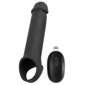 Черная вибронасадка для пениса с хомутом для мошонки и пультом ДУ Remote Controlled Penis Extension - Orion - в Севастополе купить с доставкой