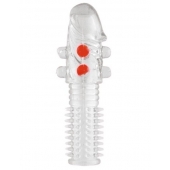 Гелевая прозрачная насадка с шариками и шипами - 14 см. - Toyfa Basic - в Севастополе купить с доставкой