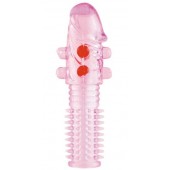 Гелевая розовая насадка с шариками и шипами - 14 см. - ToyFa - в Севастополе купить с доставкой