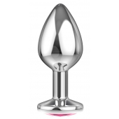 Большая серебристая анальная пробка Diamond Pink Sparkle Large с розовым кристаллом - 8 см. - Lola Games - купить с доставкой в Севастополе