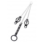 Черно-серебристые зажимы для сосков с кольцом для пениса TOYFA Metal - ToyFa - купить с доставкой в Севастополе