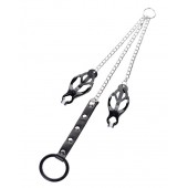 Черно-серебристые зажимы для сосков с кольцом для пениса TOYFA Metal - ToyFa - купить с доставкой в Севастополе