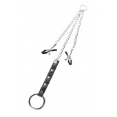 Серебристо-чёрные зажимы для сосков с кольцом для пениса TOYFA Metal - ToyFa - купить с доставкой в Севастополе