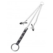 Серебристо-чёрные зажимы для сосков с кольцом для пениса TOYFA Metal - ToyFa - купить с доставкой в Севастополе