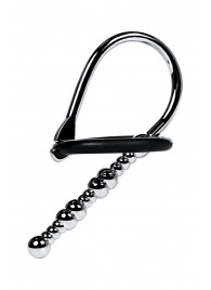 Серебристый уретральный плаг-бусины TOYFA Metal с мягким фиксириющим кольцом - ToyFa - купить с доставкой в Севастополе