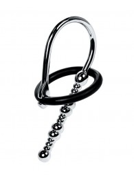 Серебристый уретральный плаг-бусины TOYFA Metal с мягким фиксириющим кольцом - ToyFa - купить с доставкой в Севастополе