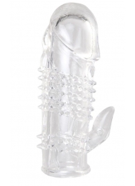 Прозрачная гелевая насадка с шипами и клиторальным отростком - 13 см. - Toyfa Basic - в Севастополе купить с доставкой